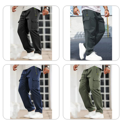 Men's Solid Color Cargo Pants with Zipper Pockets