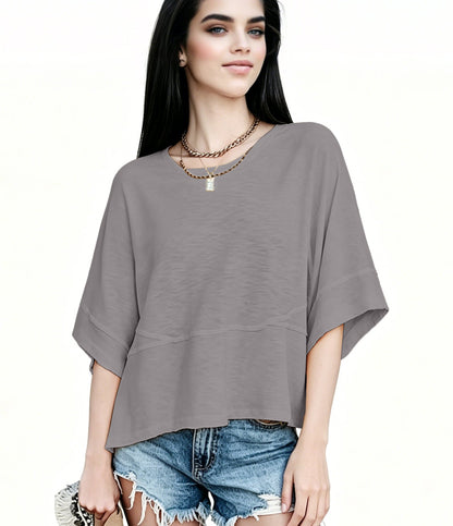Women's Summer Casual Crewneck Batwing Half Sleeve T-Shirts Solid Color Loose Fit Cute Basic Flowy Tops Tees Blouses