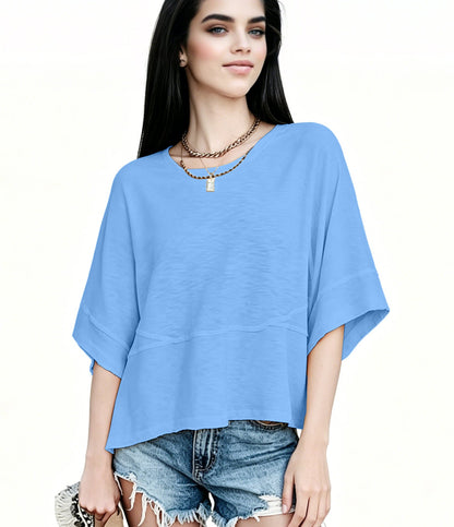 Women's Summer Casual Crewneck Batwing Half Sleeve T-Shirts Solid Color Loose Fit Cute Basic Flowy Tops Tees Blouses
