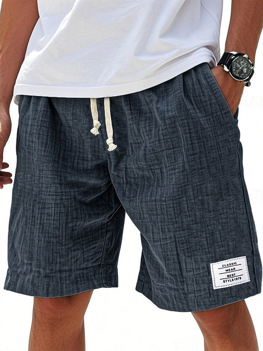 Men's Casual Knee-Length Shorts – Elastic Waist, Solid Color, Daily & Beach