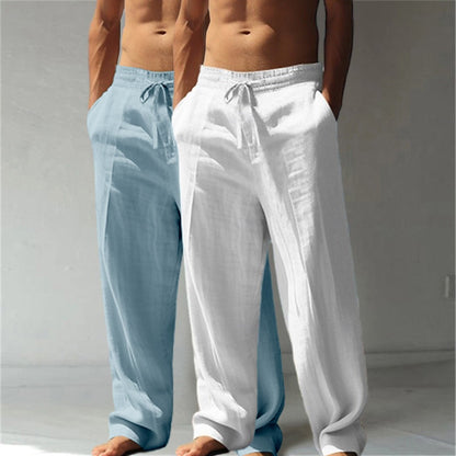 Summer Essential: Men's Linen Beach Pants | Relaxed Baggy Fit | Elastic Drawstring | Breathable Straight Leg | Perfect for Holiday, Daily & Vacation