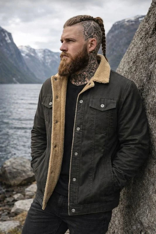 Men's Sherpa Collar Button-Down Jacket, Relaxed Fit Autumn Jacket