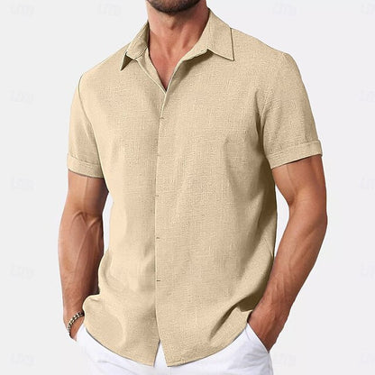 Men's Shirt Linen Shirt Summer Shirt Button Down Shirt Casual Shirt Beach Shirt Plain Vacation Casual Black White Pink Blue Short Sleeve Collar Summer Clothing Apparel