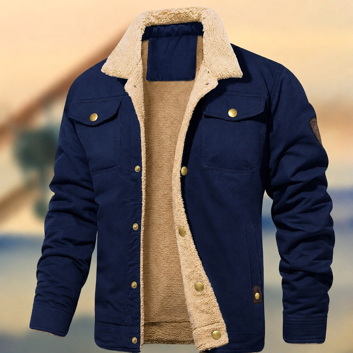 Men's Sherpa Collar Button-Down Jacket, Relaxed Fit Autumn Jacket
