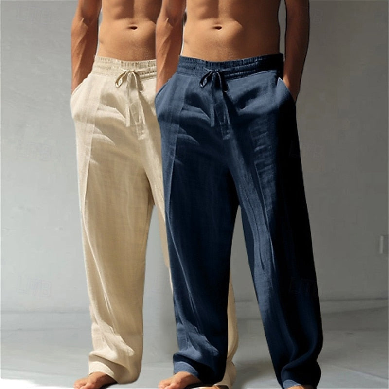 Summer Essential: Men's Linen Beach Pants | Relaxed Baggy Fit | Elastic Drawstring | Breathable Straight Leg | Perfect for Holiday, Daily & Vacation
