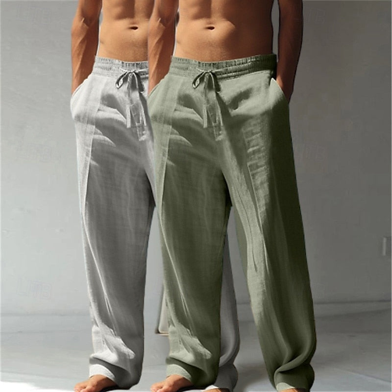 Summer Essential: Men's Linen Beach Pants | Relaxed Baggy Fit | Elastic Drawstring | Breathable Straight Leg | Perfect for Holiday, Daily & Vacation
