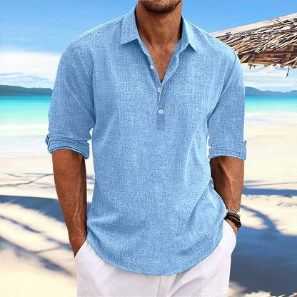 Men's Shirt Linen Shirt Summer Shirt Beach Wear Plain Vacation Casual Black White Blue Green Long Sleeve Lapel Spring & Summer Clothing Apparel