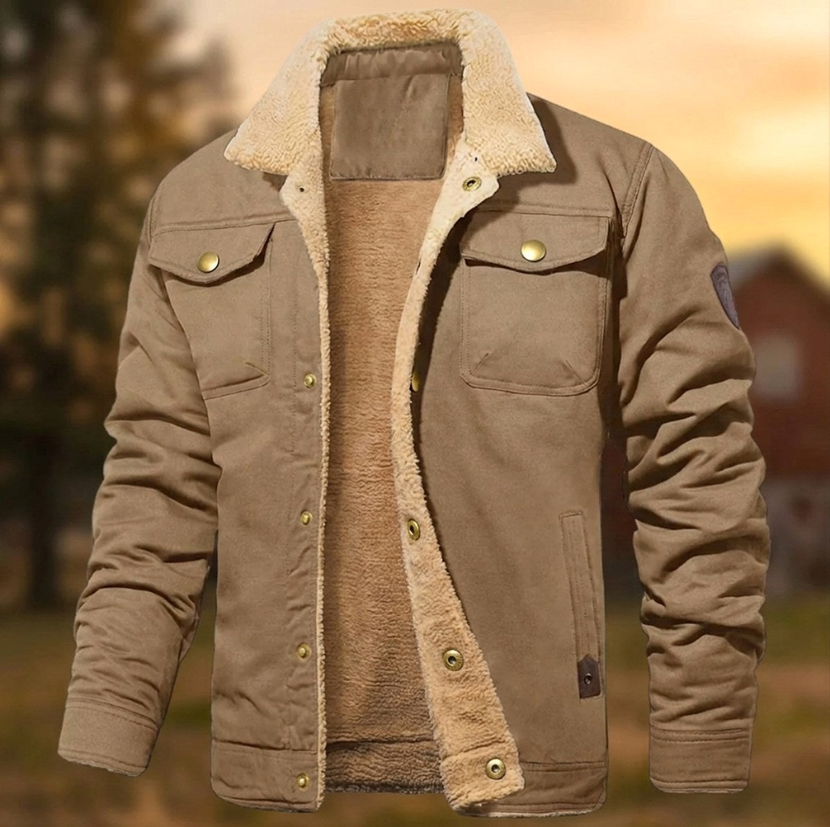 Men's Sherpa Collar Button-Down Jacket, Relaxed Fit Autumn Jacket