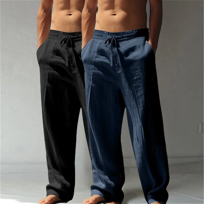 Summer Essential: Men's Linen Beach Pants | Relaxed Baggy Fit | Elastic Drawstring | Breathable Straight Leg | Perfect for Holiday, Daily & Vacation