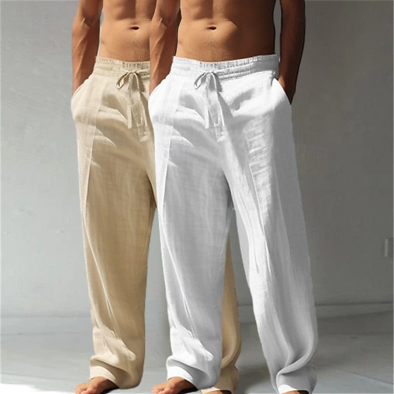 Summer Essential: Men's Linen Beach Pants | Relaxed Baggy Fit | Elastic Drawstring | Breathable Straight Leg | Perfect for Holiday, Daily & Vacation