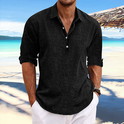 Men's Shirt Linen Shirt Summer Shirt Beach Wear Plain Vacation Casual Black White Blue Green Long Sleeve Lapel Spring & Summer Clothing Apparel