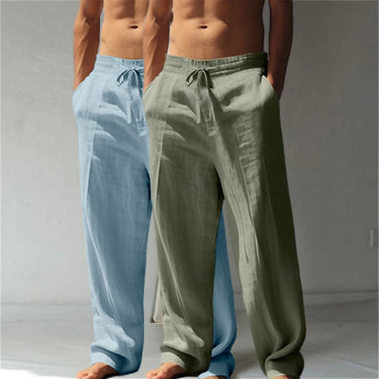 Summer Essential: Men's Linen Beach Pants | Relaxed Baggy Fit | Elastic Drawstring | Breathable Straight Leg | Perfect for Holiday, Daily & Vacation