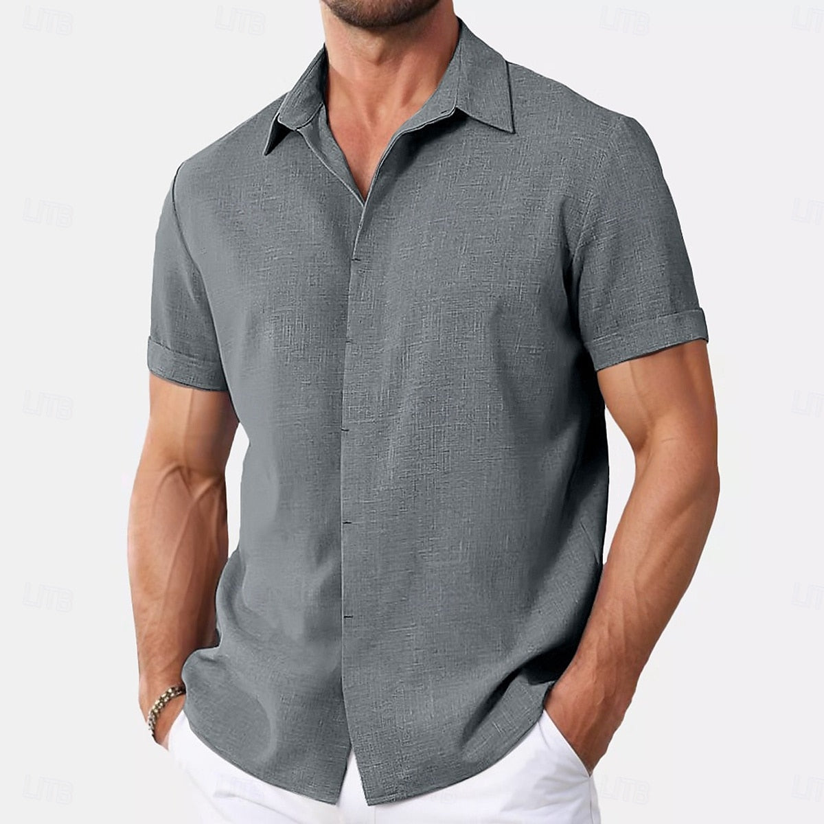 Men's Shirt Linen Shirt Summer Shirt Button Down Shirt Casual Shirt Beach Shirt Plain Vacation Casual Black White Pink Blue Short Sleeve Collar Summer Clothing Apparel