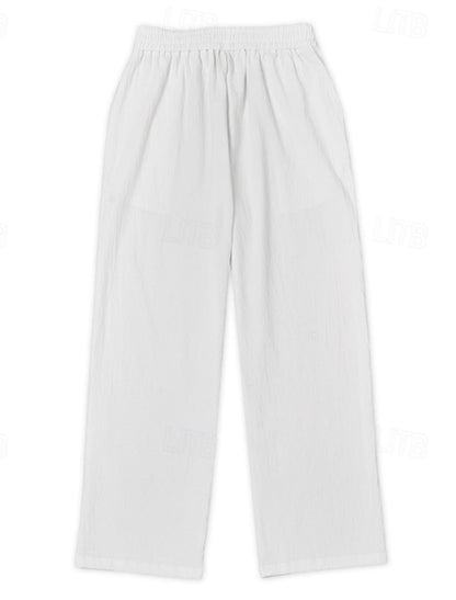 Summer Essential: Men's Linen Beach Pants | Relaxed Baggy Fit | Elastic Drawstring | Breathable Straight Leg | Perfect for Holiday, Daily & Vacation
