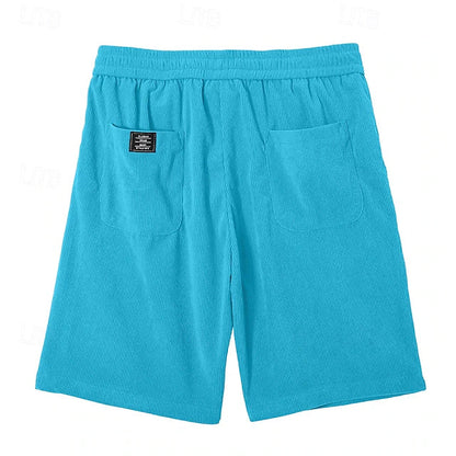 Men's Elastic Waist Corduroy Shorts – Breathable Knee-Length Bottoms with Pockets, Ideal for Vacation, Daily Casual & Outdoor