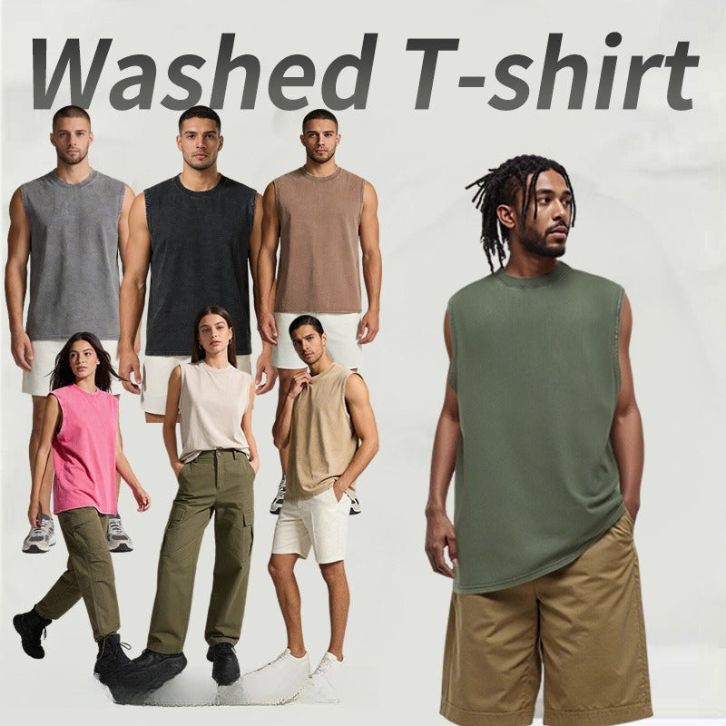 Cotton Washed Vintage Casual Sleeveless T-Shirt