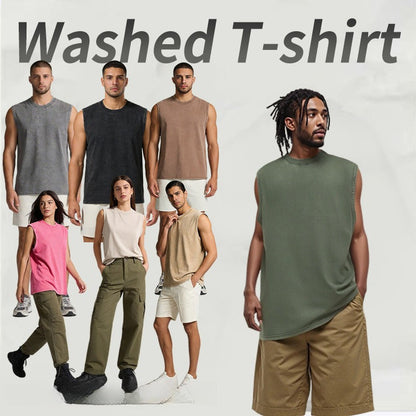 Cotton Washed Vintage Casual Sleeveless T-Shirt