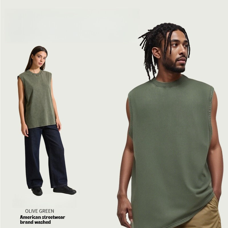 Cotton Washed Vintage Casual Sleeveless T-Shirt