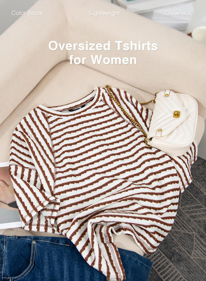 Women's Oversized Striped Color Block Summer T-Shirt