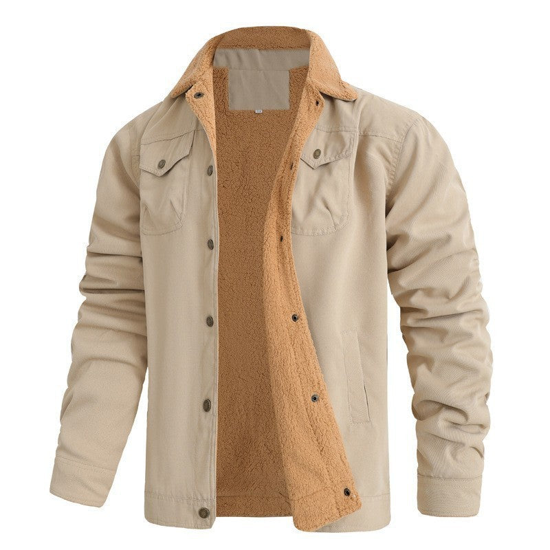 Men's Sherpa Collar Button-Down Jacket, Relaxed Fit Autumn Jacket
