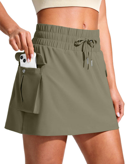 14" Cargo Skorts for Women with 4 Pockets Drawstring High Waisted Golf Hiking Skirt for Casual Summer Travel