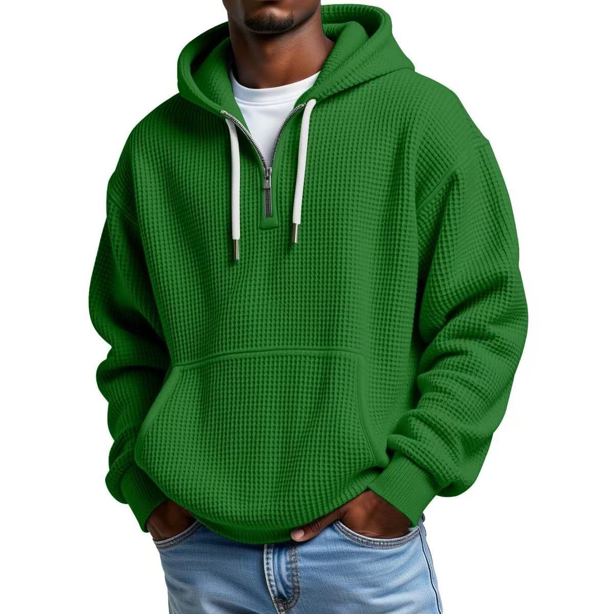 Waffle Knit Half-Zip Hoodie