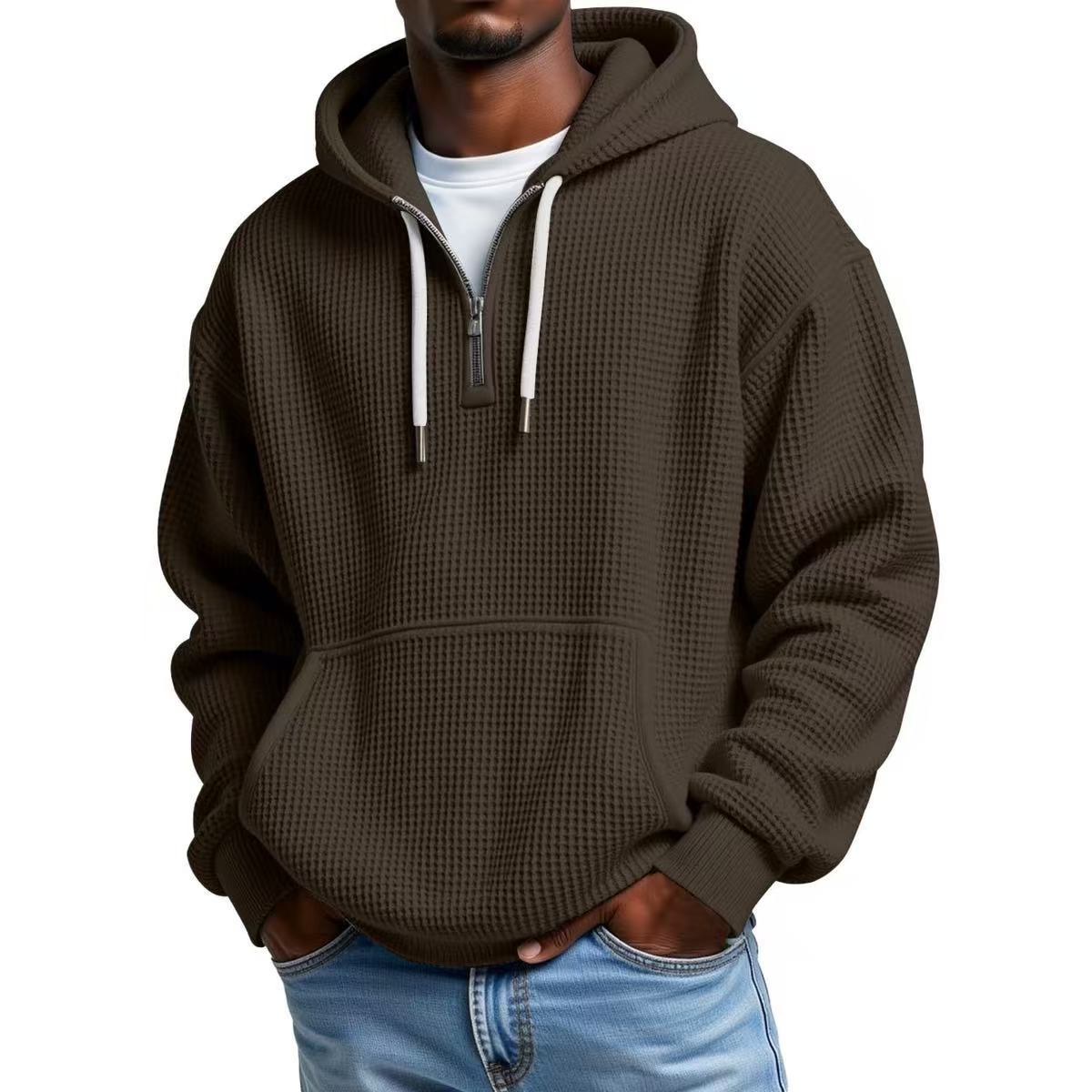 Waffle Knit Half-Zip Hoodie