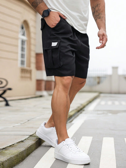 Men's Plus-size Casual Cargo Shorts with Drawstring, Elastic Waistband
