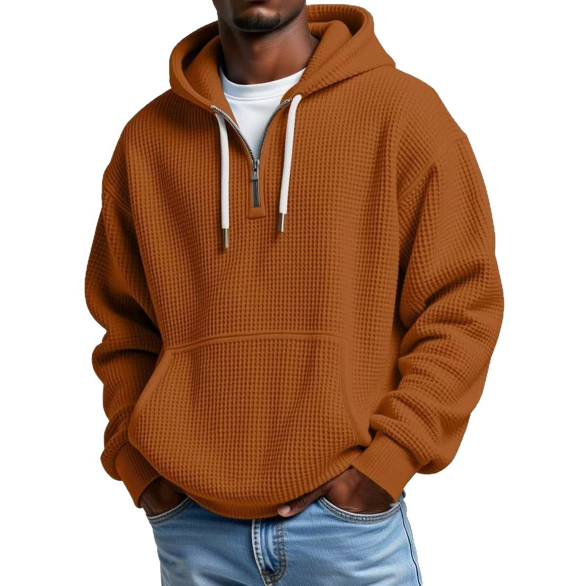 Waffle Knit Half-Zip Hoodie