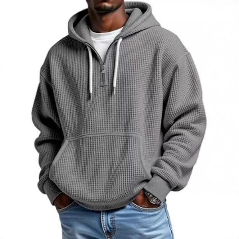 Waffle Knit Half-Zip Hoodie