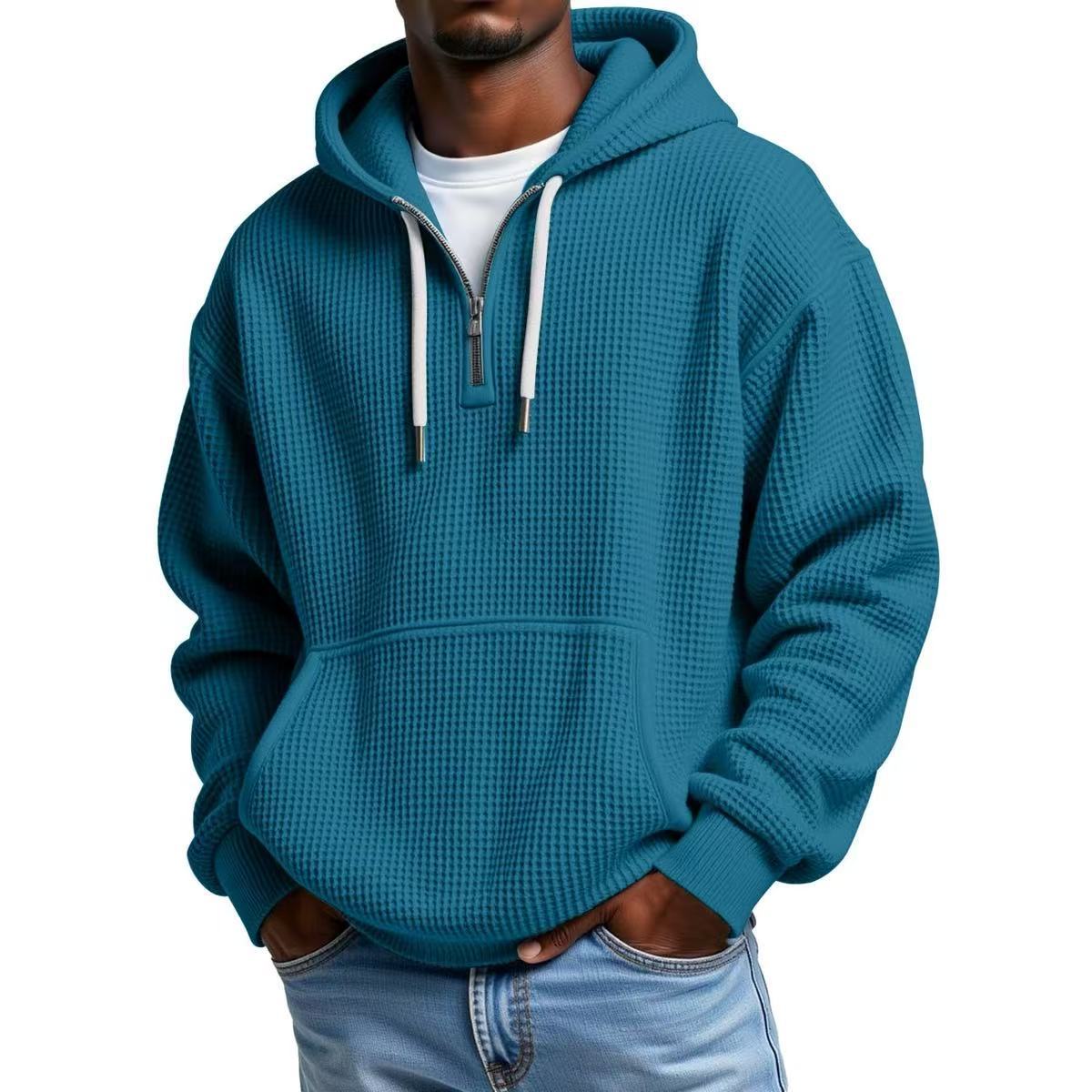 Waffle Knit Half-Zip Hoodie