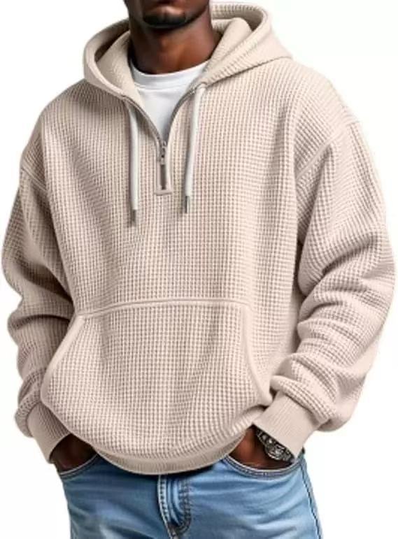 Waffle Knit Half-Zip Hoodie