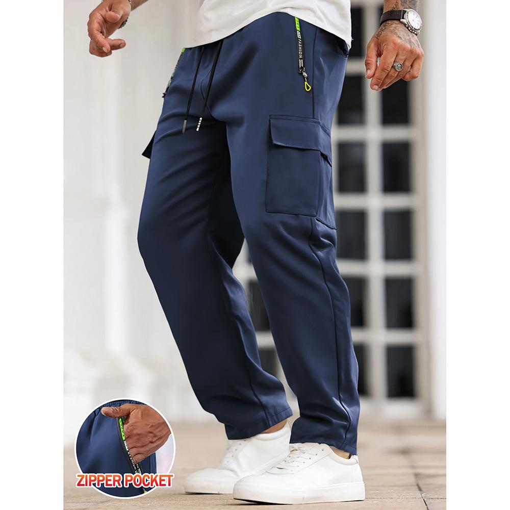 Men's Solid Color Cargo Pants with Zipper Pockets