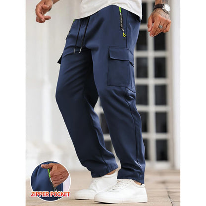Men's Solid Color Cargo Pants with Zipper Pockets