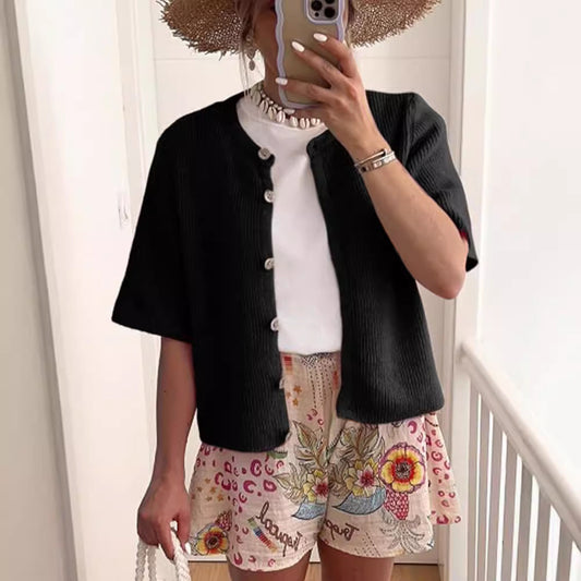 Women's Lightweight Summer Knit Cardigan – Casual Button-Up Short Sleeve Sweater