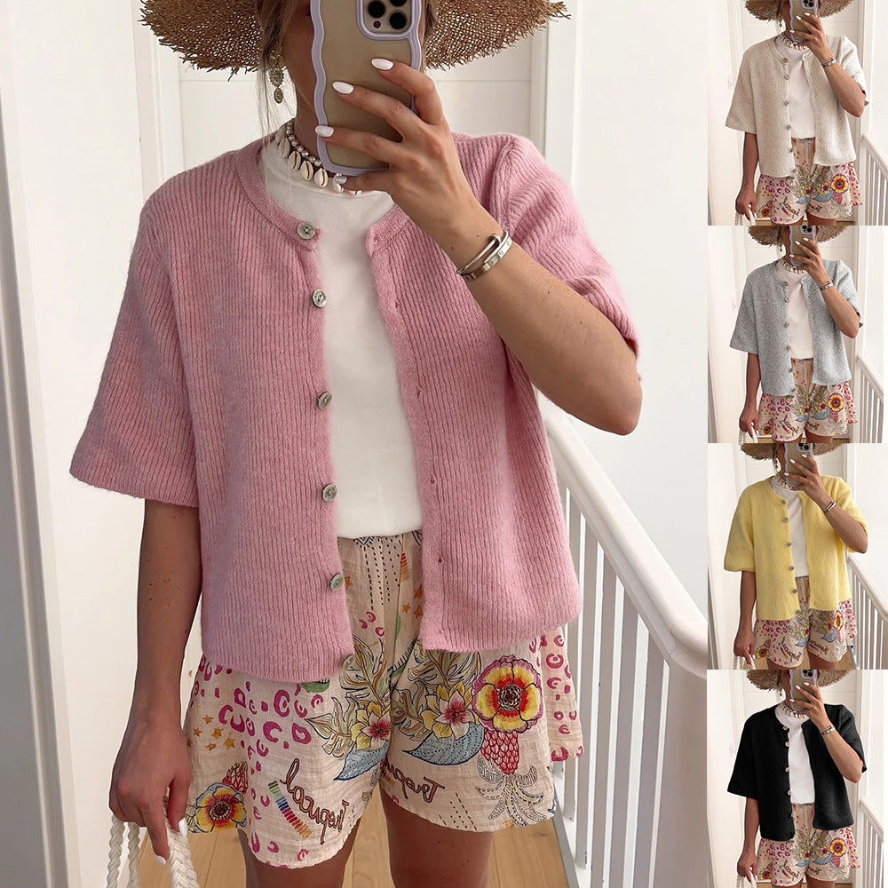 Women's Lightweight Summer Knit Cardigan – Casual Button-Up Short Sleeve Sweater