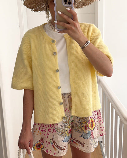 Women's Lightweight Summer Knit Cardigan – Casual Button-Up Short Sleeve Sweater