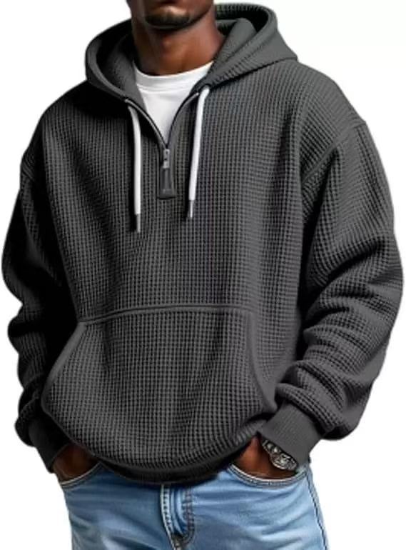 Waffle Knit Half-Zip Hoodie