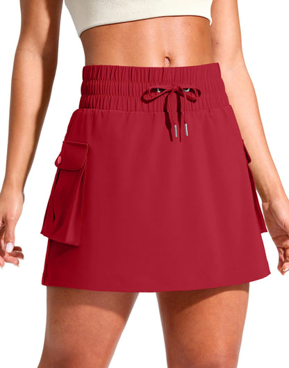 14" Cargo Skorts for Women with 4 Pockets Drawstring High Waisted Golf Hiking Skirt for Casual Summer Travel