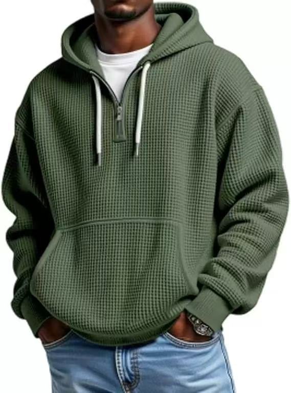 Waffle Knit Half-Zip Hoodie