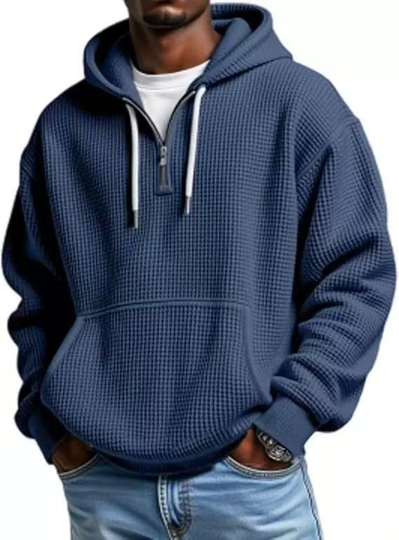 Waffle Knit Half-Zip Hoodie