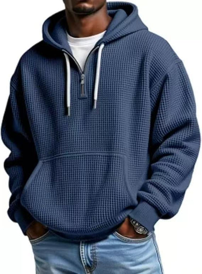Waffle Knit Half-Zip Hoodie