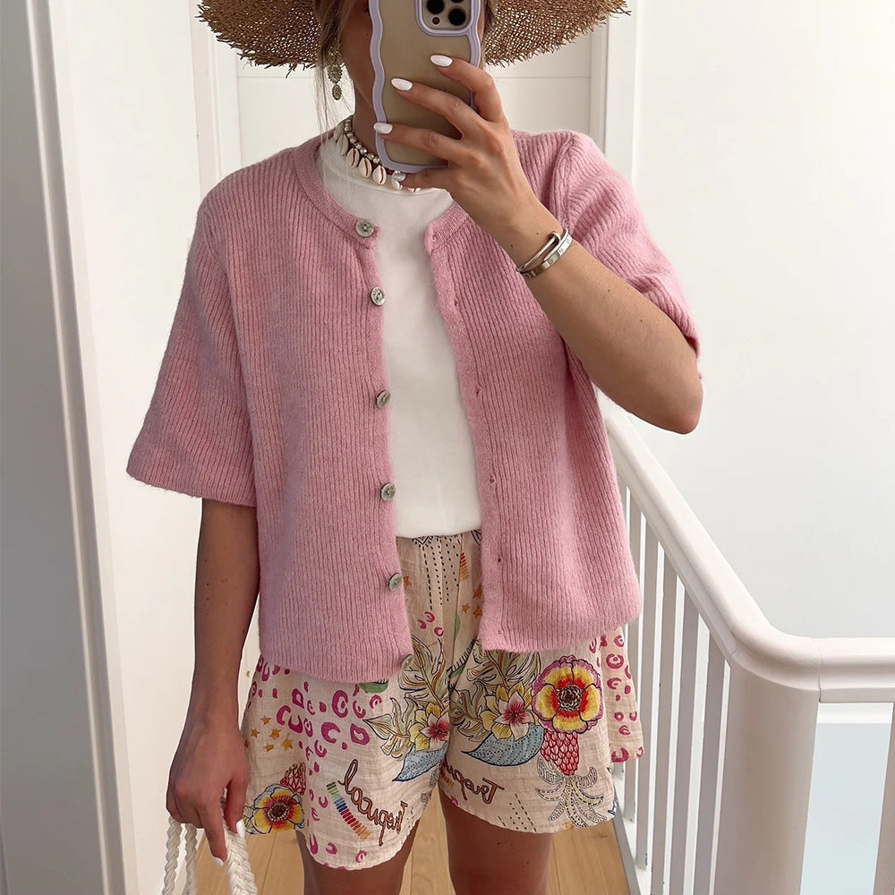 Women's Lightweight Summer Knit Cardigan – Casual Button-Up Short Sleeve Sweater