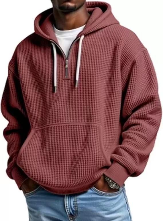 Waffle Knit Half-Zip Hoodie