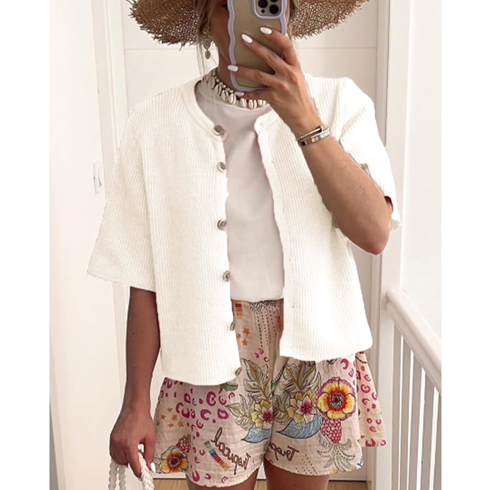 Women's Lightweight Summer Knit Cardigan – Casual Button-Up Short Sleeve Sweater