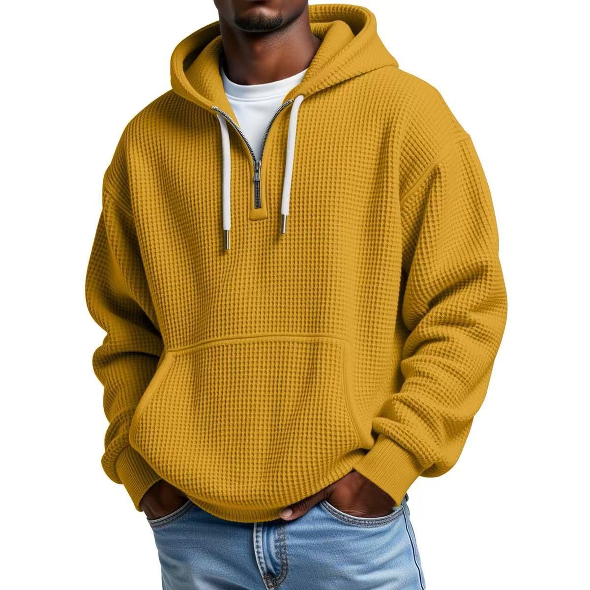Waffle Knit Half-Zip Hoodie