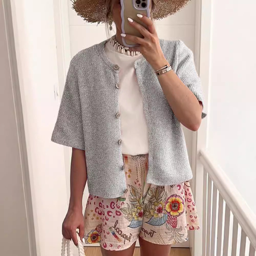 Women's Lightweight Summer Knit Cardigan – Casual Button-Up Short Sleeve Sweater