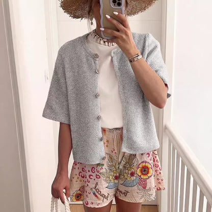 Women's Lightweight Summer Knit Cardigan – Casual Button-Up Short Sleeve Sweater