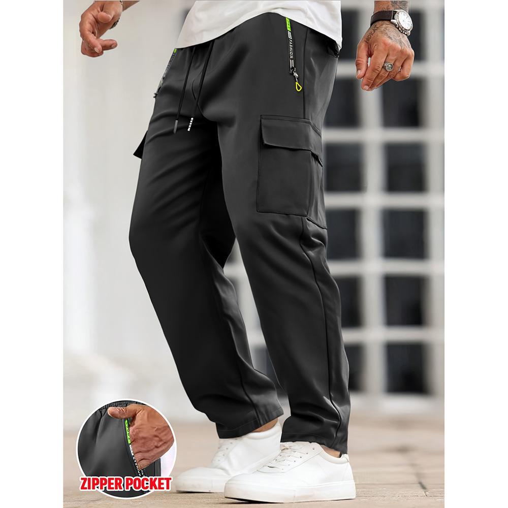 Men's Solid Color Cargo Pants with Zipper Pockets