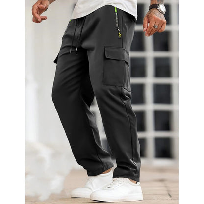 Men's Solid Color Cargo Pants with Zipper Pockets